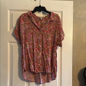 Lucky Brand Red Short Sleeve Button Down Shirt